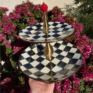 Mackenzie Childs Courtly Check Enamel Two Tier Sweet Stand